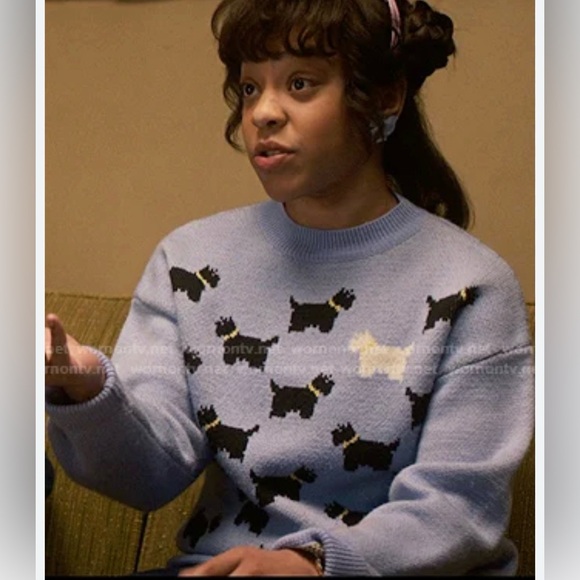 NWT Stranger Things Season 5 Erica Scottie Dog Sweater XS Blue No Boundaries - Picture 10 of 11